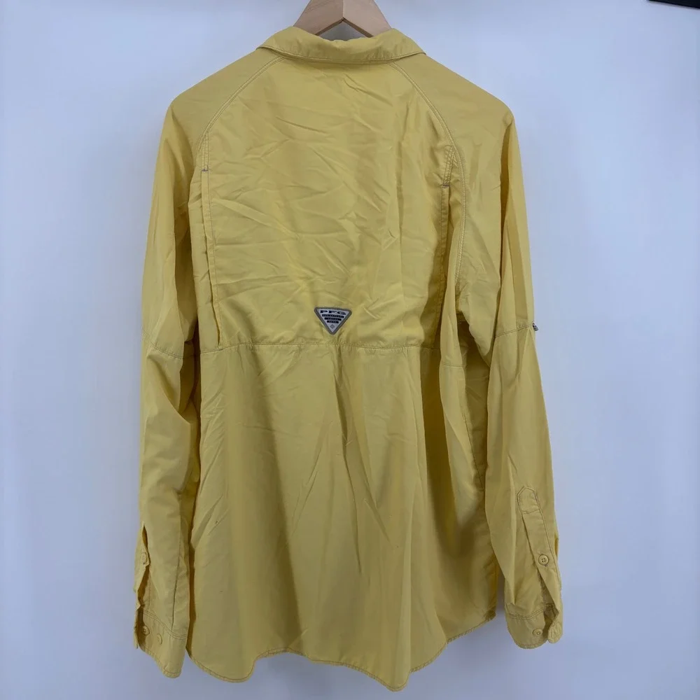 Columbia PFG Fishing Shirt Mens Large‎ Yellow Excellent Long Sleeve Ventilated